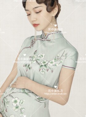 新款孕妇照服装影楼拍摄工笔画中国风孕妇艺术照片旗袍写真孕妇装