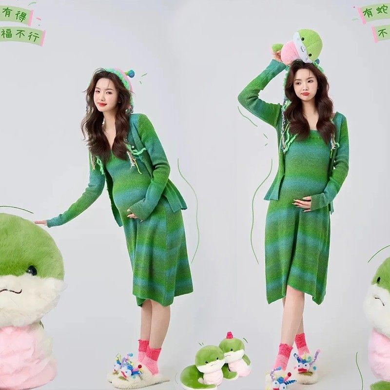 影楼新款蛇年主题孕妇照服装绿色小清新套装可爱风孕妈大肚照写真,淘宝优惠券,粉丝福利购,淘宝优惠卷