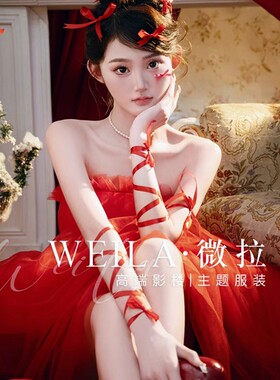 2023爆款网红圣诞节主题红色纱裙甜美生日写真影楼服装舞台演出服