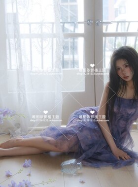 照相馆新款个人拍照主题纯欲温柔蝴蝶紫色少女梦幻氛围感摄影服装