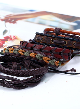 网红六件套真皮手链朋克风复古