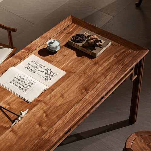 觅见东方新中式明式黑胡桃实木茶室书房禅意家具茶桌书桌茶台桌椅 - 图2