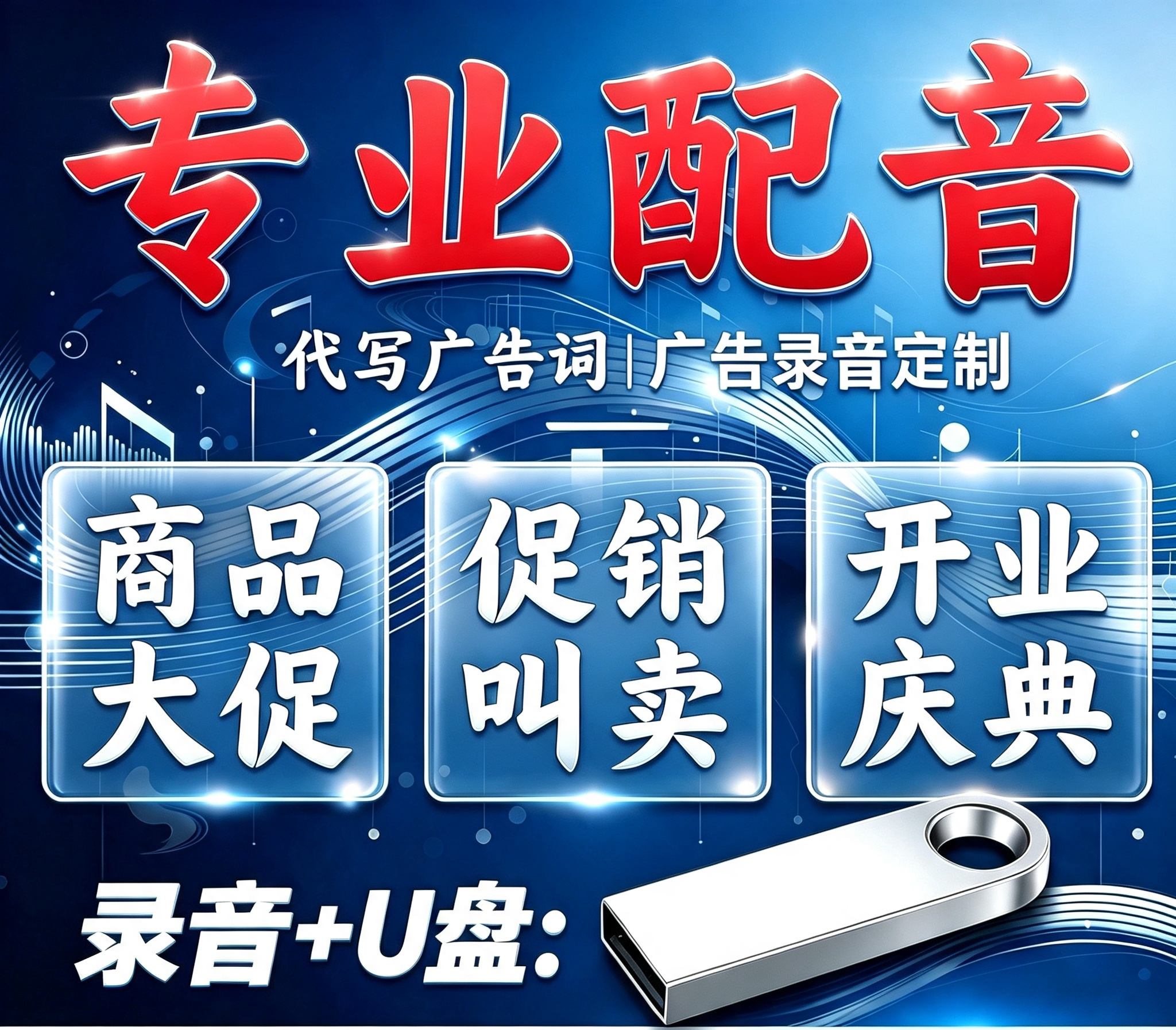 配音广告录音U盘内存卡店铺开业促销男女声语音地摊叫卖活动推广