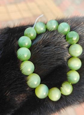 强烈推荐和田碧玉俄料粉青猫眼手串色泽浓郁肉质细腻油润大尺寸