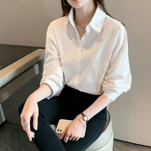 白衬衫女春装2024年新款设计感小众上衣休闲打底长袖内搭叠穿衬衣 - 图0