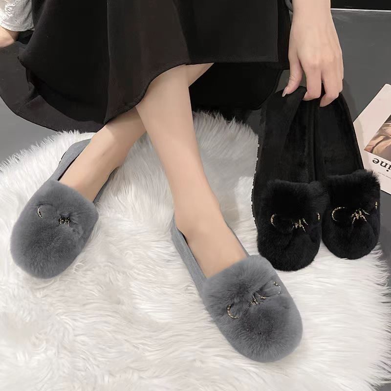 毛毛鞋女冬季加绒保暖懒人一脚蹬平底棉鞋金属装饰,淘宝优惠券,粉丝福利购,淘宝优惠卷