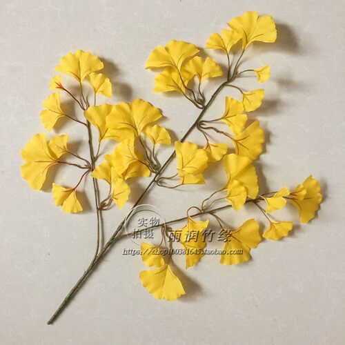 仿真银杏叶树枝装饰黄色树叶子塑料秋季胡杨叶桦树叶绿植工程花艺 - 图1