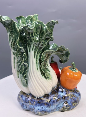 财源广进辣椒白菜石湾公仔陶瓷家居装饰品开业送礼长21高23送底座