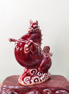 钧红釉招财唐马陶瓷摆件马上有钱家居客厅桌面装饰工艺品乔迁礼品