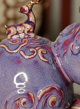 钧瓷创意葫芦摆件手工陶瓷葫芦客厅办公室书房桌面装饰品乔迁礼品