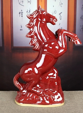钧瓷马到成功摆件红色陶瓷马办公室家居装饰创意瓷器招财马工艺品