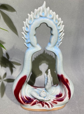 钧瓷坐佛摆件佛在心中创意香插客厅玄关茶室装饰品摆设乔迁礼品