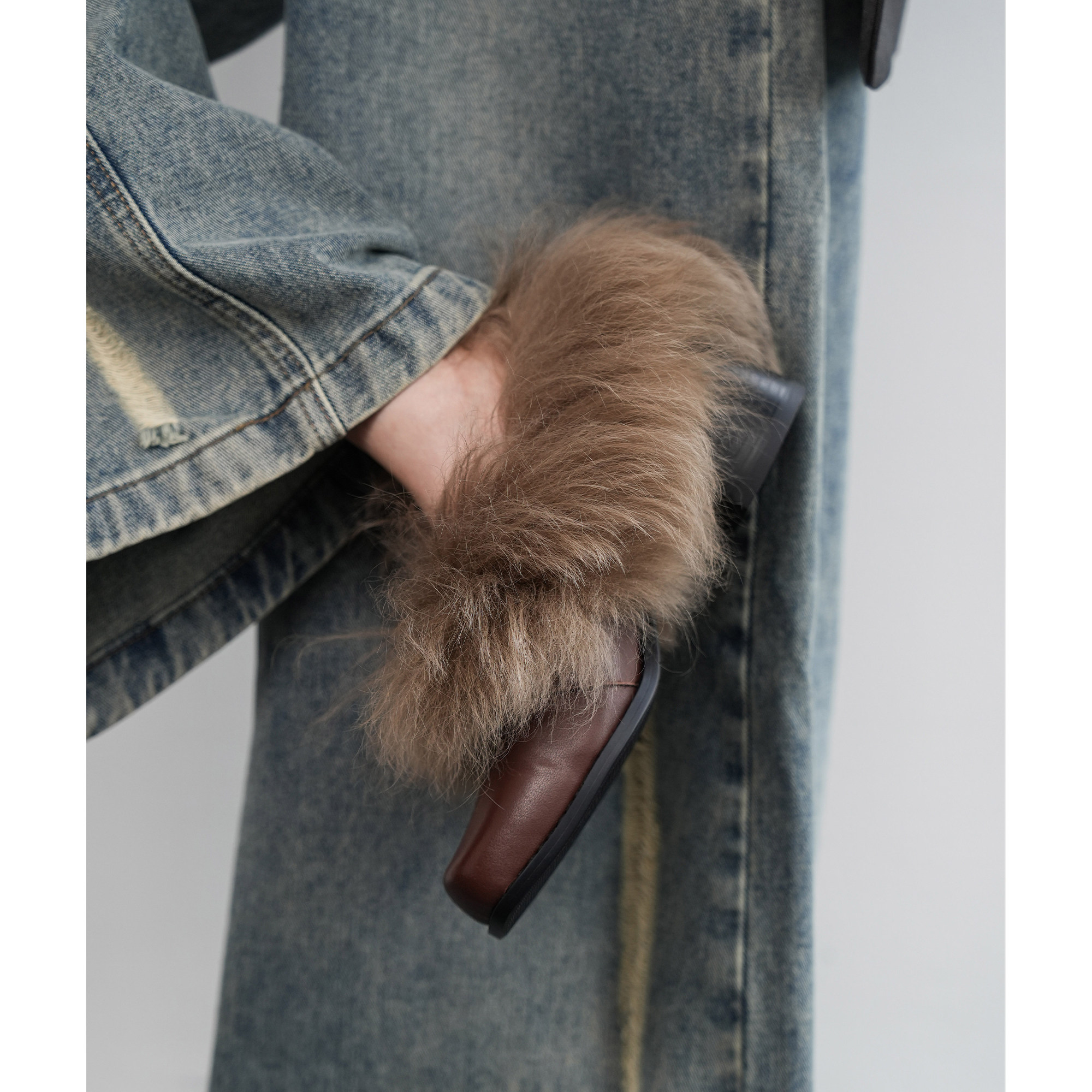 Fermina 全牛皮羊毛加绒乐福鞋女粗跟中跟毛毛单鞋冬通勤时髦女鞋,淘宝优惠券,粉丝福利购,淘宝优惠卷