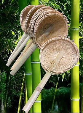 竹编漏勺米粉漏斗面捞子漏面条漏勺竹麻辣烫漏勺浆水漏勺专用