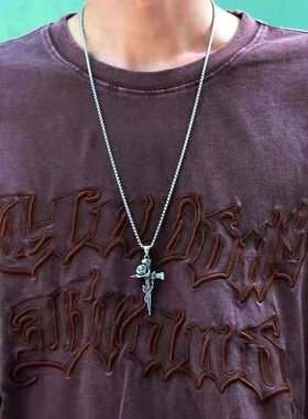 钛钢项链男女通用双面花玫瑰花