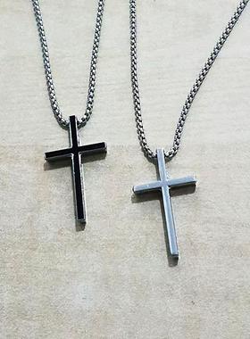 欧美跨境新款合金光面十字架项链
