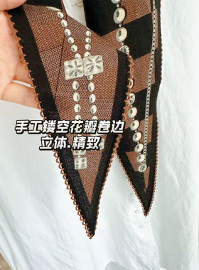法式复古棋盘格桑蚕丝羊毛丝巾