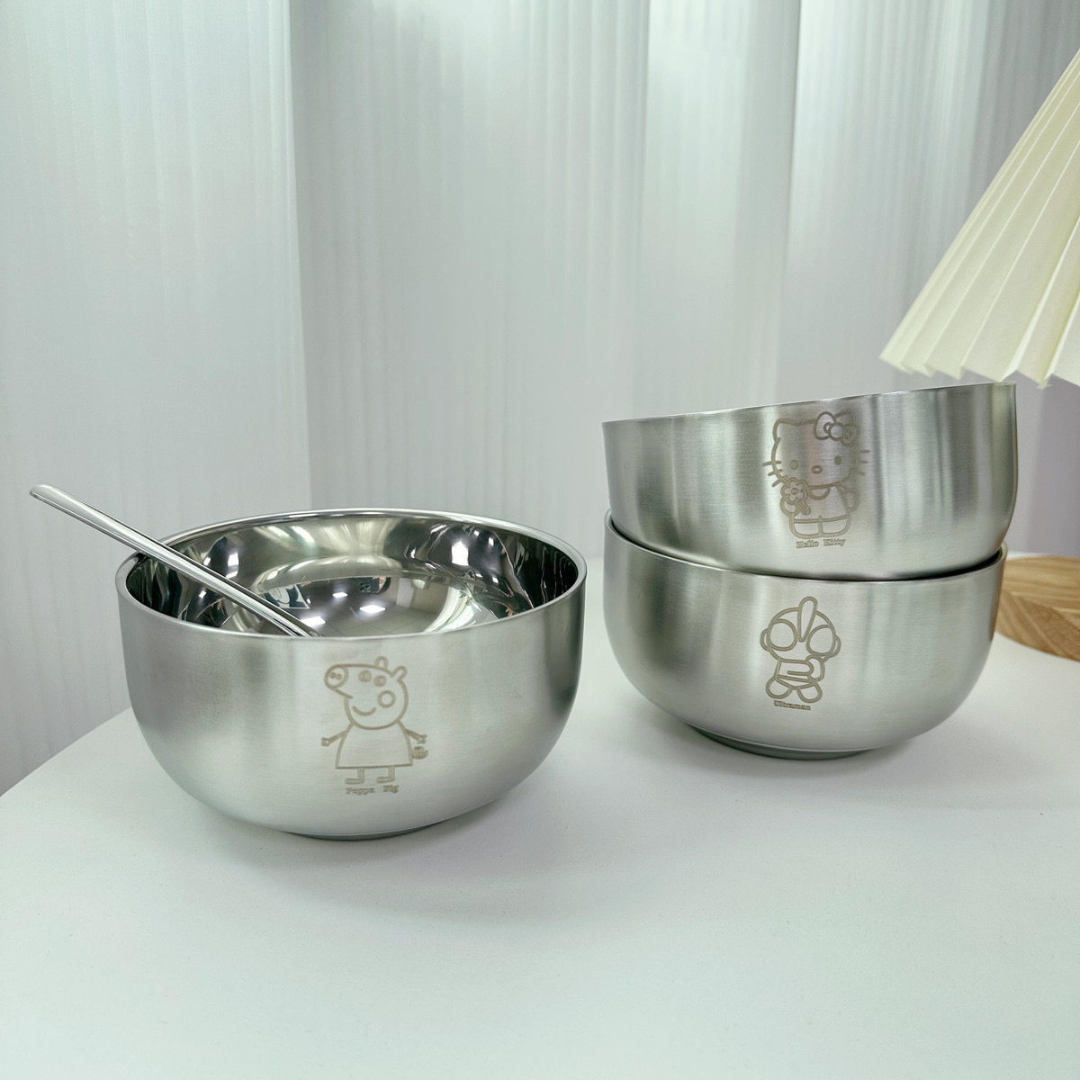 304不锈钢饭碗卡通超人小猪KT猫家用儿童成人双层防烫防摔食品级