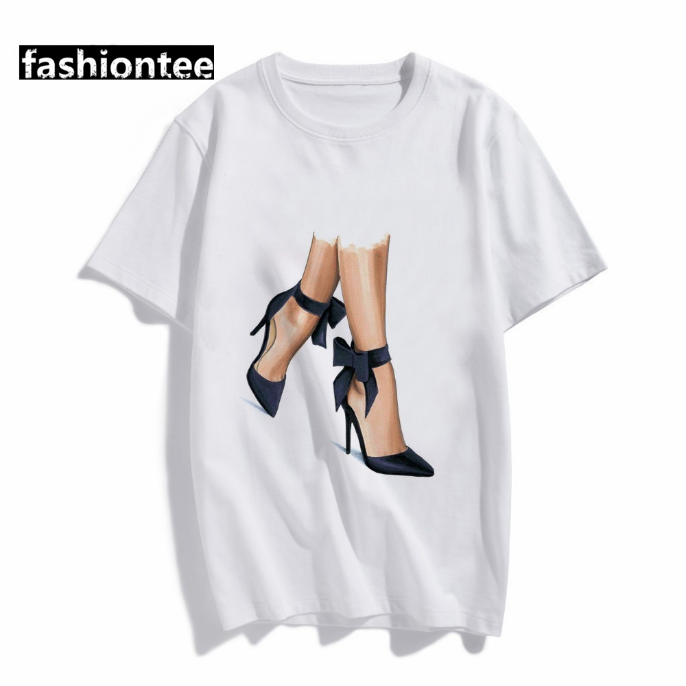 Ballet shoes printed woman T-shirt欧美风芭蕾舞鞋印花女士T恤-图1