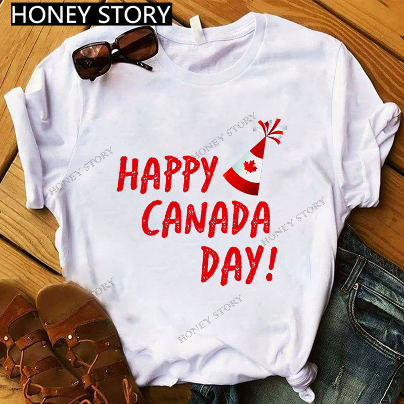 Canada Day Maple Leaf Flag  T Shirt 加拿大枫叶旗印花女式T恤 - 图3