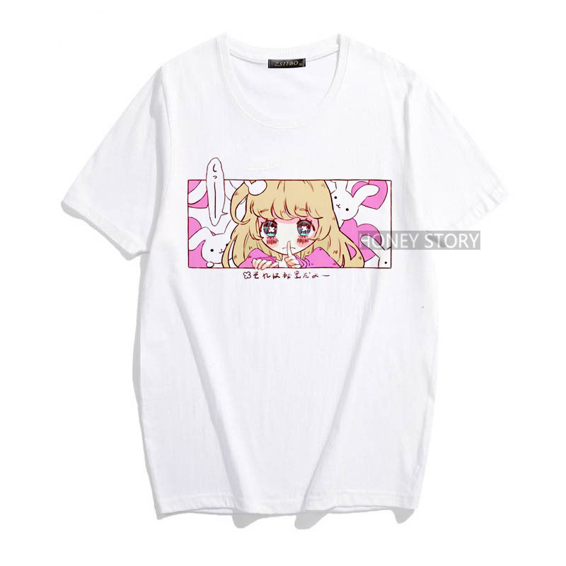 Cartoon Sweet Girls T shirt日本卡通甜美女孩街头印花粉色T恤衫 - 图2