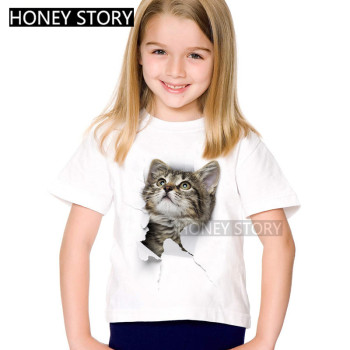 Cats Kids T-shirt ກາຕູນ cat ງາມພິມເສື້ອທີເຊີດສີຂາວສໍາລັບເດັກນ້ອຍຊາຍແລະເດັກຍິງເດັກນ້ອຍ bottoming ເສື້ອ