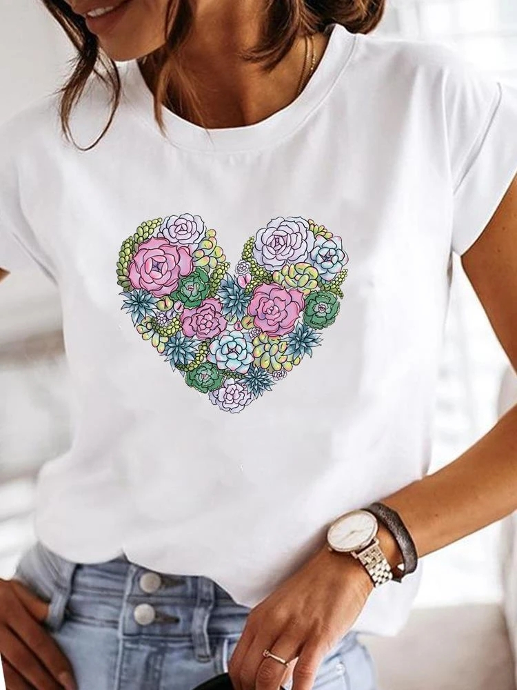 Love Heart Watercolor T-shirts爱心水彩甜美印花女T恤短袖夏季-图0