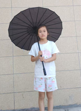 长柄全黑伞架绸布黑色油纸伞汉服伞装饰演出跳舞舞蹈道具古风拍照