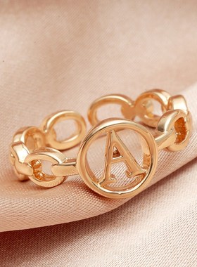 Metal chain Letter Geometric Ring Retro Hand Jewelry Women