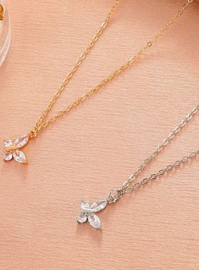 欧美轻奢蝴蝶项链女ins Women Inlaid Zircon Butterfly Necklace