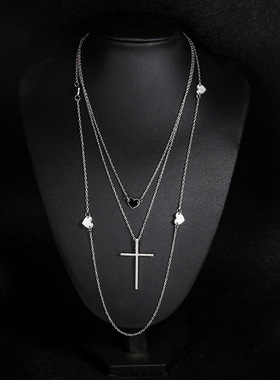Hot selling necklace simple cross multilayer choker 多层项链