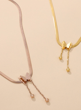 butterfly pendant choker tassel necklace female 蝴蝶流苏项链