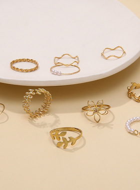 Cross border Hot sales rings artificial pearl Joint ring set