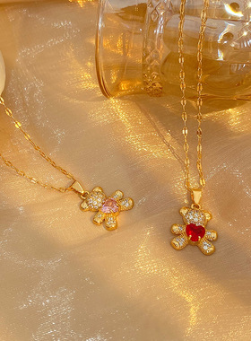 轻奢设计感小熊项链Colored Love Necklace Cross border Jewelry