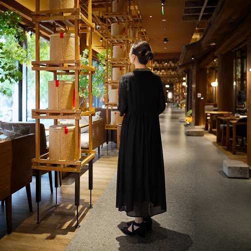 【羊在在】国风民族风立领重工刺绣修身显瘦提花设计感连衣裙L047 - 图3