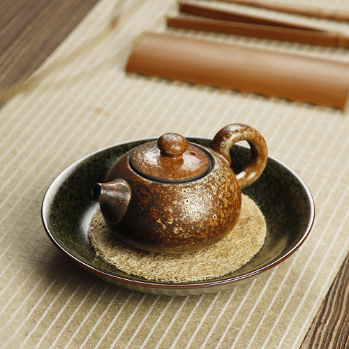 复古粗陶藤编壶垫陶瓷壶承干泡台茶盘日式紫砂壶底座壶托茶具大号 - 图2