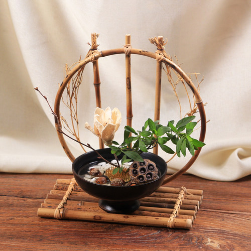 镜缘】日本紫竹花器 月下花道竹编花入花架花篮 茶楼禅摆设藤花插 - 图2