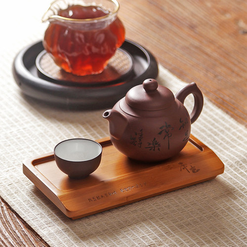 竹制奉茶盘托盘 长方形家用大小号功夫茶托 日式木质茶海祥福茶具 - 图0