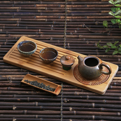 日式简约迷你功夫茶具小茶盘竹制长方形奉托盘实木家用茶海干泡台 - 图0