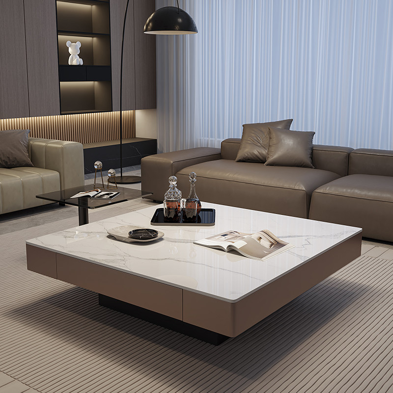 方形黑色岩板茶几轻奢现代简约小户型家用客厅茶几意式极简风组合,淘宝优惠券,粉丝福利购,淘宝优惠卷