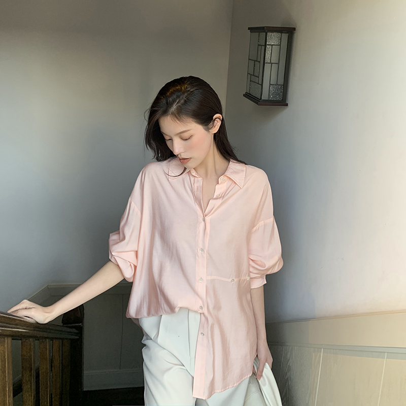 天丝混纺翻领纽扣宽松显瘦气质衬衫女 姐自制 K 冰淇淋天丝衫 天丝混纺翻领纽扣宽松显瘦气质衬衫女 姐自制 K 冰淇淋天丝衫
