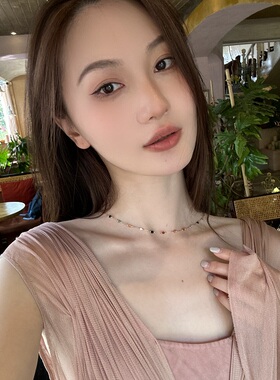 多巴胺彩色天然石头锁骨链