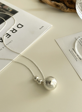 LJW 小众设计小银球吊坠长项链女铜镀银ins风简约复古卫衣毛衣款