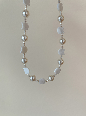 倪妮同款贝壳白猫珍珠项链