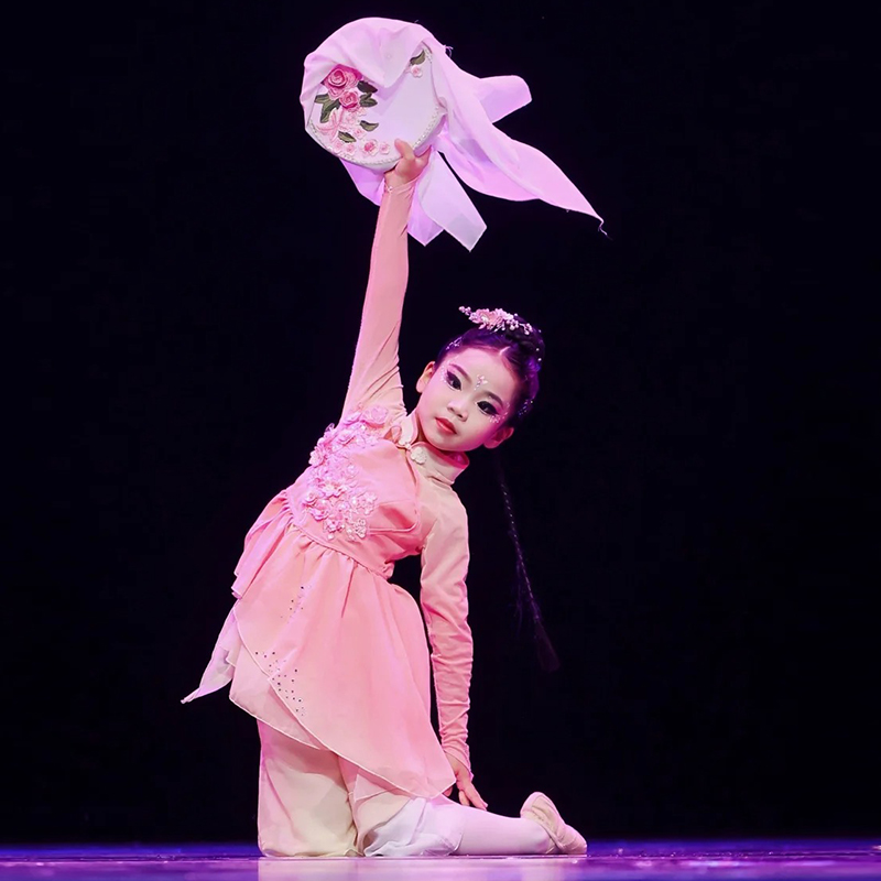 儿童古典舞演出服飘逸民族舞伞舞中国风女童扇子舞练功舞蹈表演服 - 图0