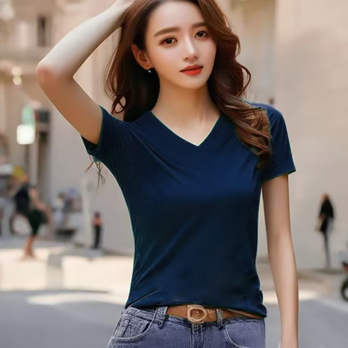 V领2026新款纯白色t恤女短袖夏季纯棉显瘦打底衫体恤修身紧身纯色 - 图2