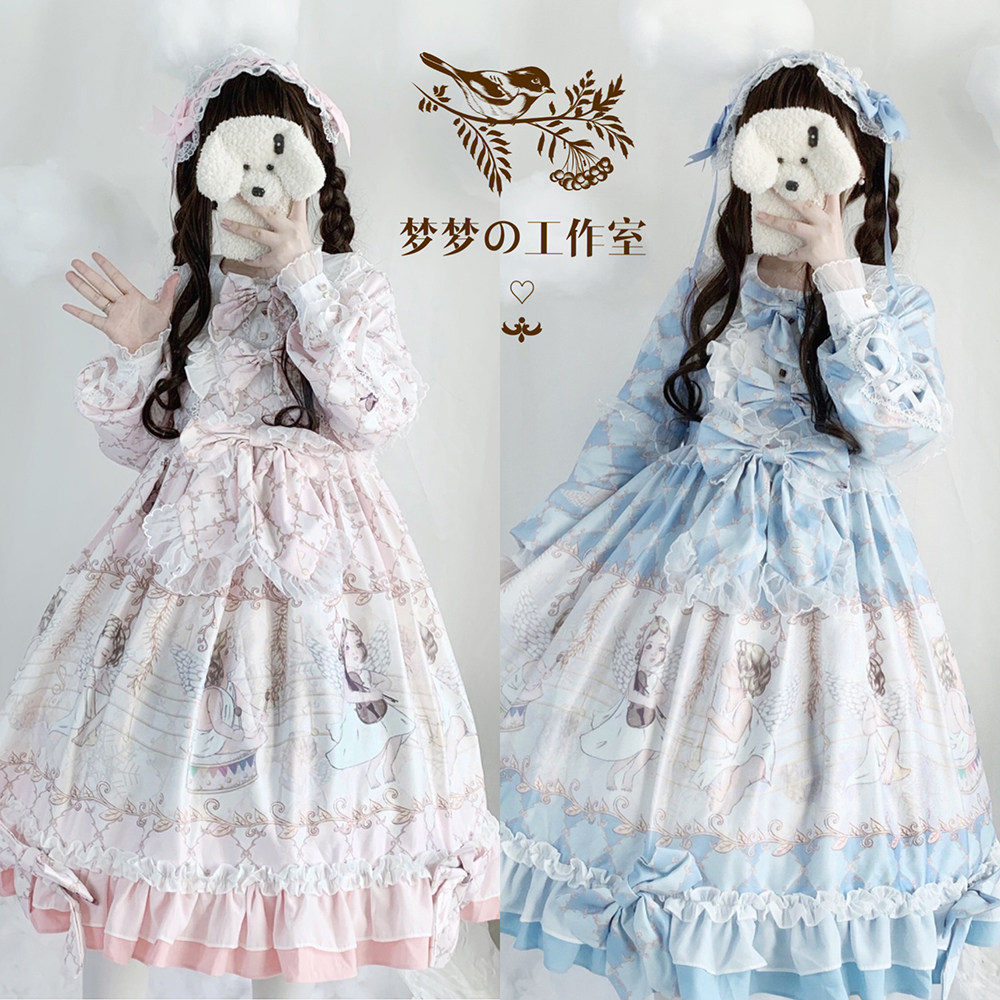 现货日系少女春秋闺蜜爱神乐章lolita轻lo洛丽塔长袖OP日常连衣裙_虎窝淘