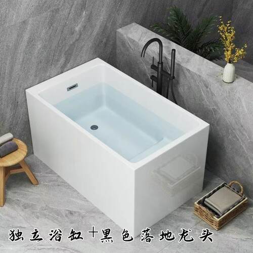 日式免安装小户型独立式家用无缝一体成型小浴盆长方形亚克力浴缸 - 图1