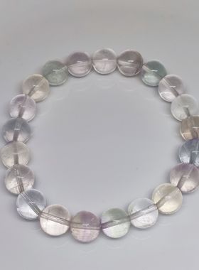 9mm+透体萤石天然水晶手链弹力绳单圈手串送闺蜜手围约16cm~20cm