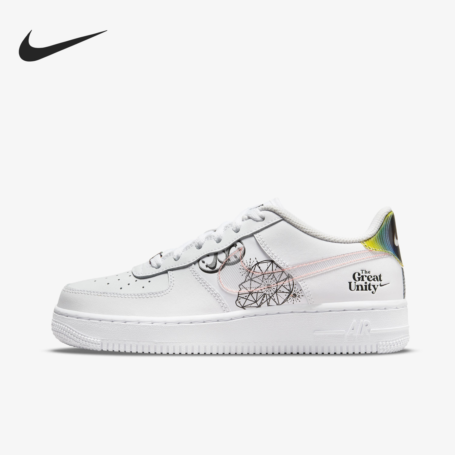 Nike/耐克Air Force1 AF1儿童休闲透气纯白低帮运动鞋DM5457-110-图0